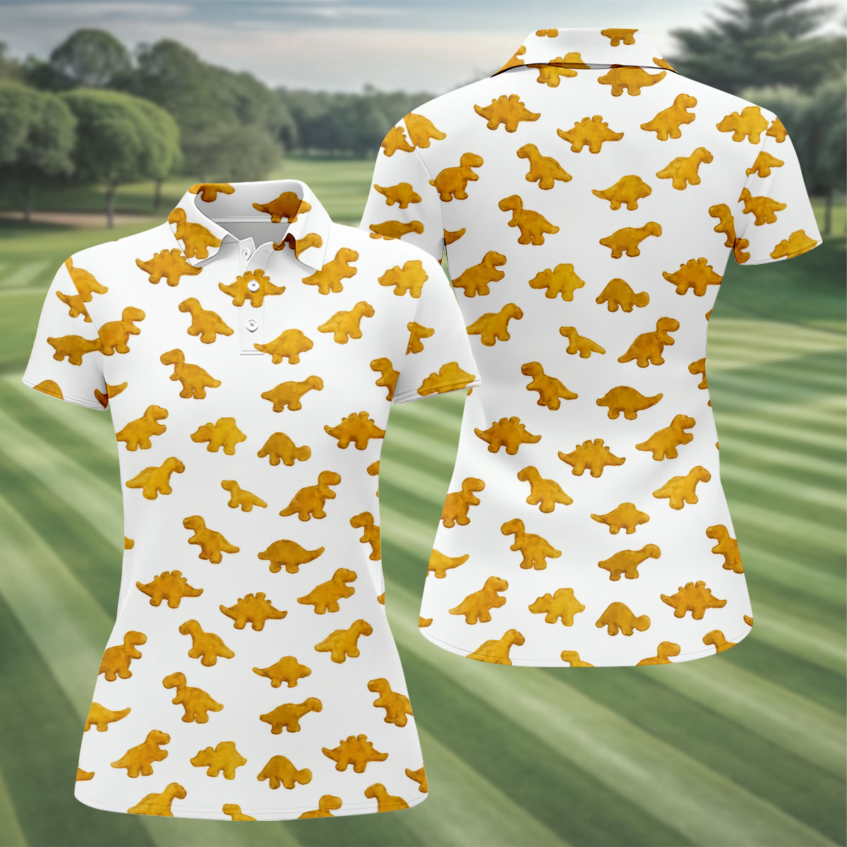 Cute Dinosaur Cookie Pattern Women's Golf Tops, Ladies Golf Shirts, Printed Golf Shirt