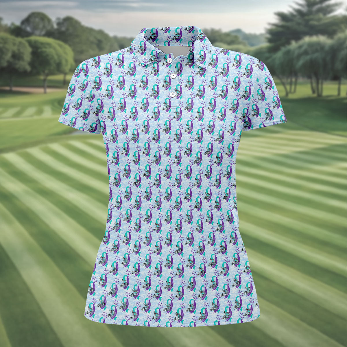 You Are Not Alone Suicide Awareness Ribbon Pattern Women’s Golf Polo, Ladies Golf Shirts