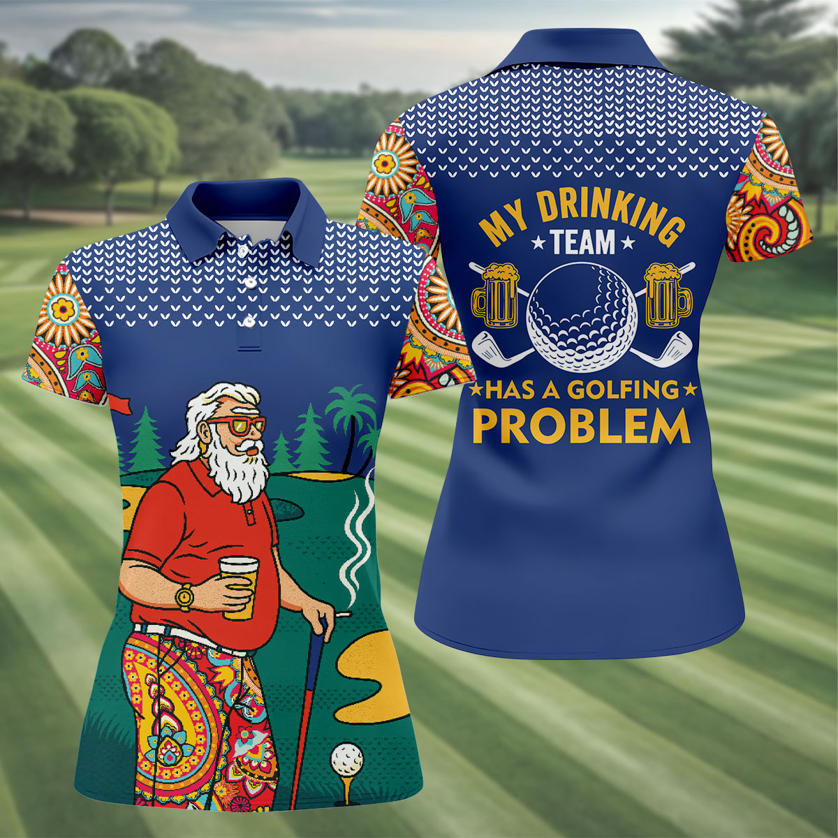 Funny Bearded Golfer Drinking Beer And Smoking Golf Polo, Ladies Golf Shirts, Performance Golf Shirt