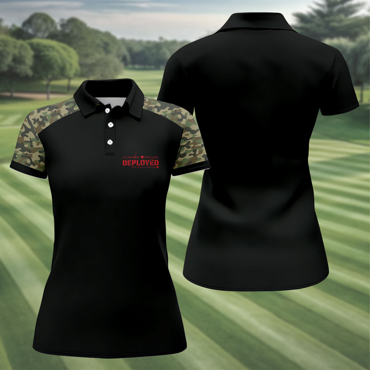 Remember Everyone Deployed Camo Black Patriotic 4th Of July Golf Shirt, 250th Anniversary Golf Shirt For Women