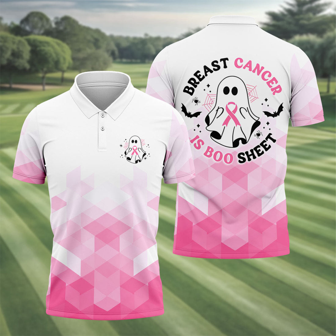 Breast Cancer Is Boo Sheet Ghost Horror Character Polo Shirt, Mens Golf Polo, Printed Golf Shirts