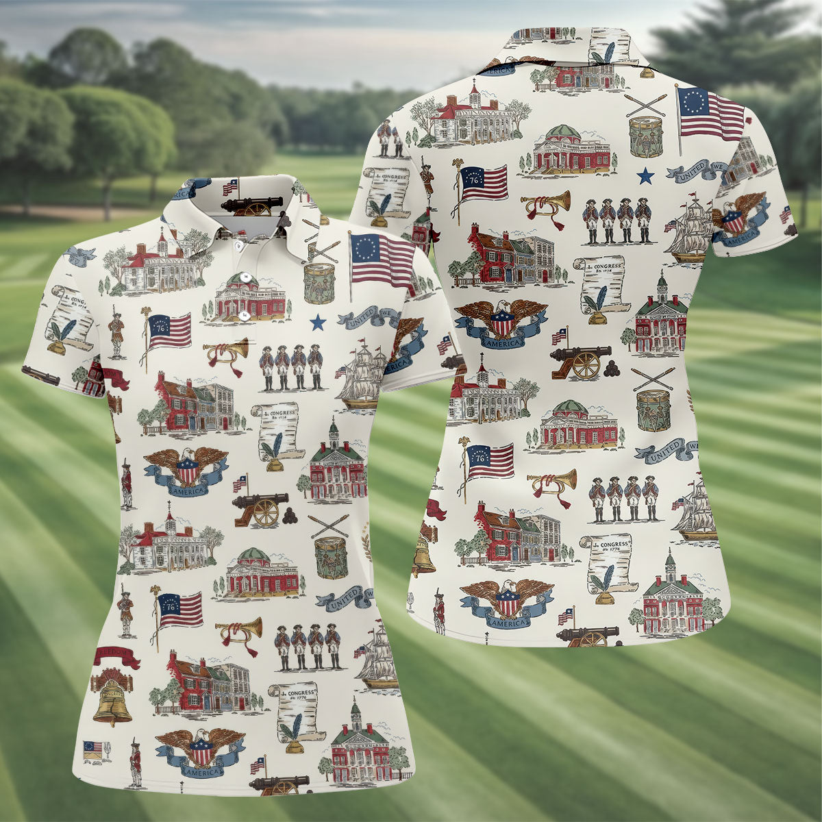 USA America Eagle Liberty Bell Flag 4th Of July Golf Shirt Patriotic Golf Shirt, Golf Shirts For Women