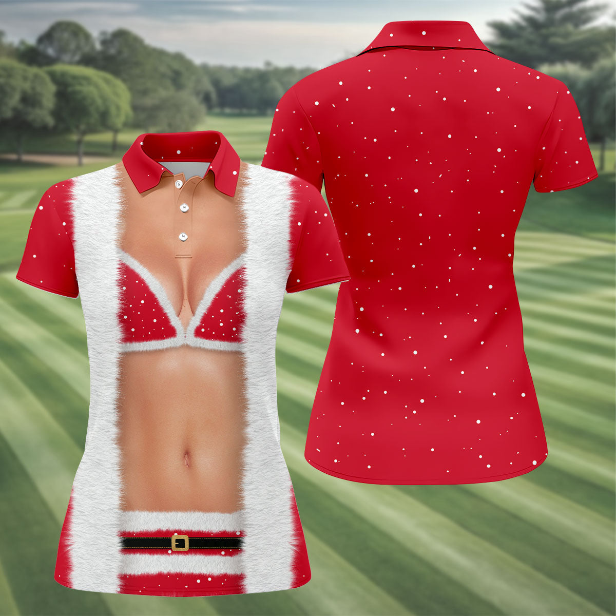 Funny Santa Women Cosplay Christmas Golf Shirt, Fun Women's Golf Shirts, Ladies Golf Tops