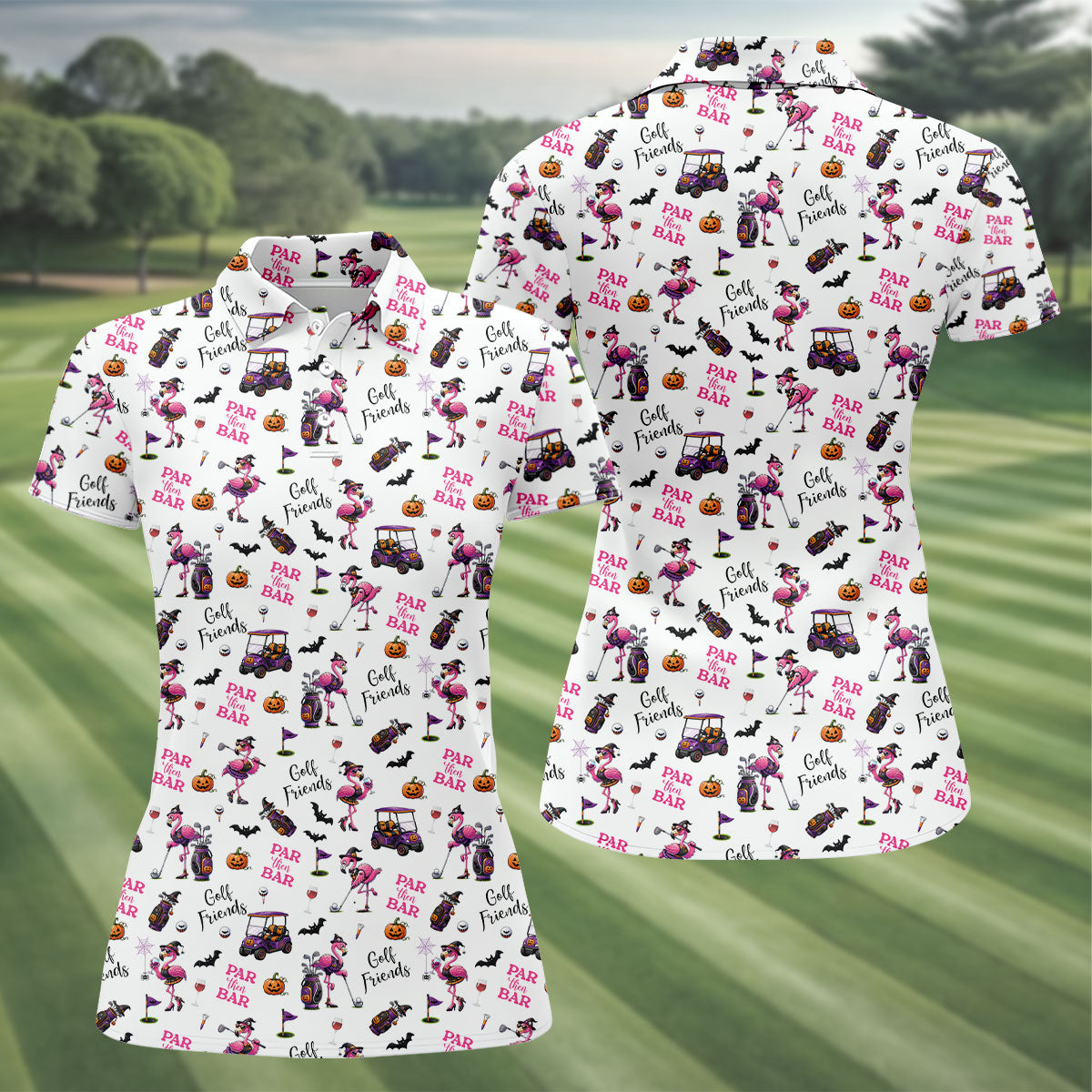 White Par Then Bar Flamingo Halloween Shirt, Women's Golf Apparel, Golf Tops For Women