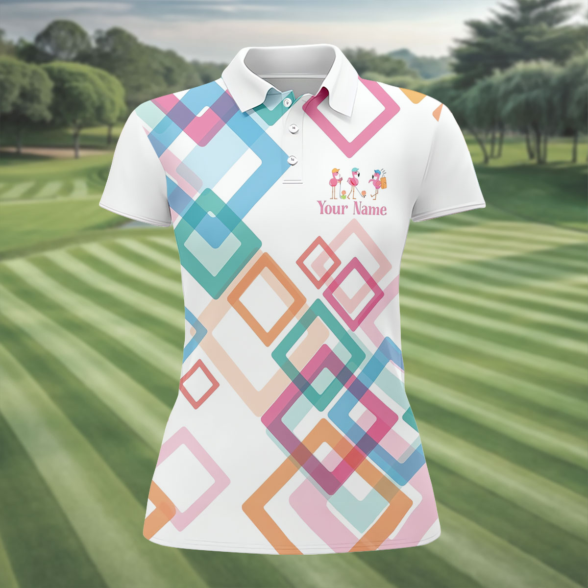 Personalized Flamingo Golf Polo Shirt, Golf Tops For Women, Ladies Golf Shirt