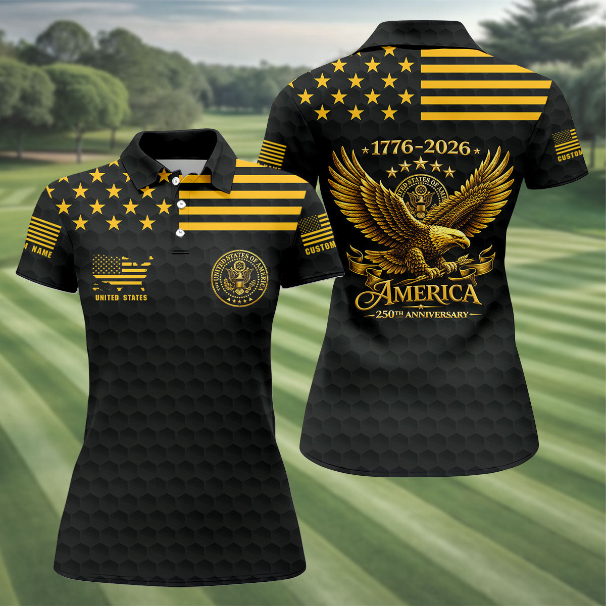 America 250th Anniversary Golf Ball Pattern Patriotic Golf Shirt, 4th Of July Golf Shirt For Women