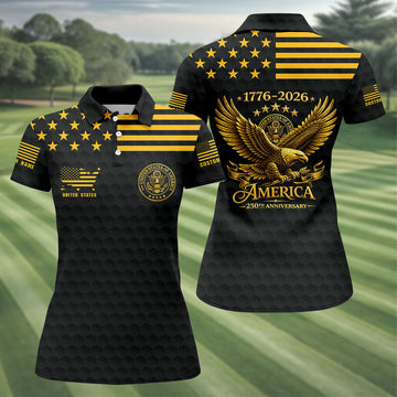 America 250th Anniversary Golf Ball Pattern Patriotic Golf Shirt, 4th Of July Golf Shirt For Women