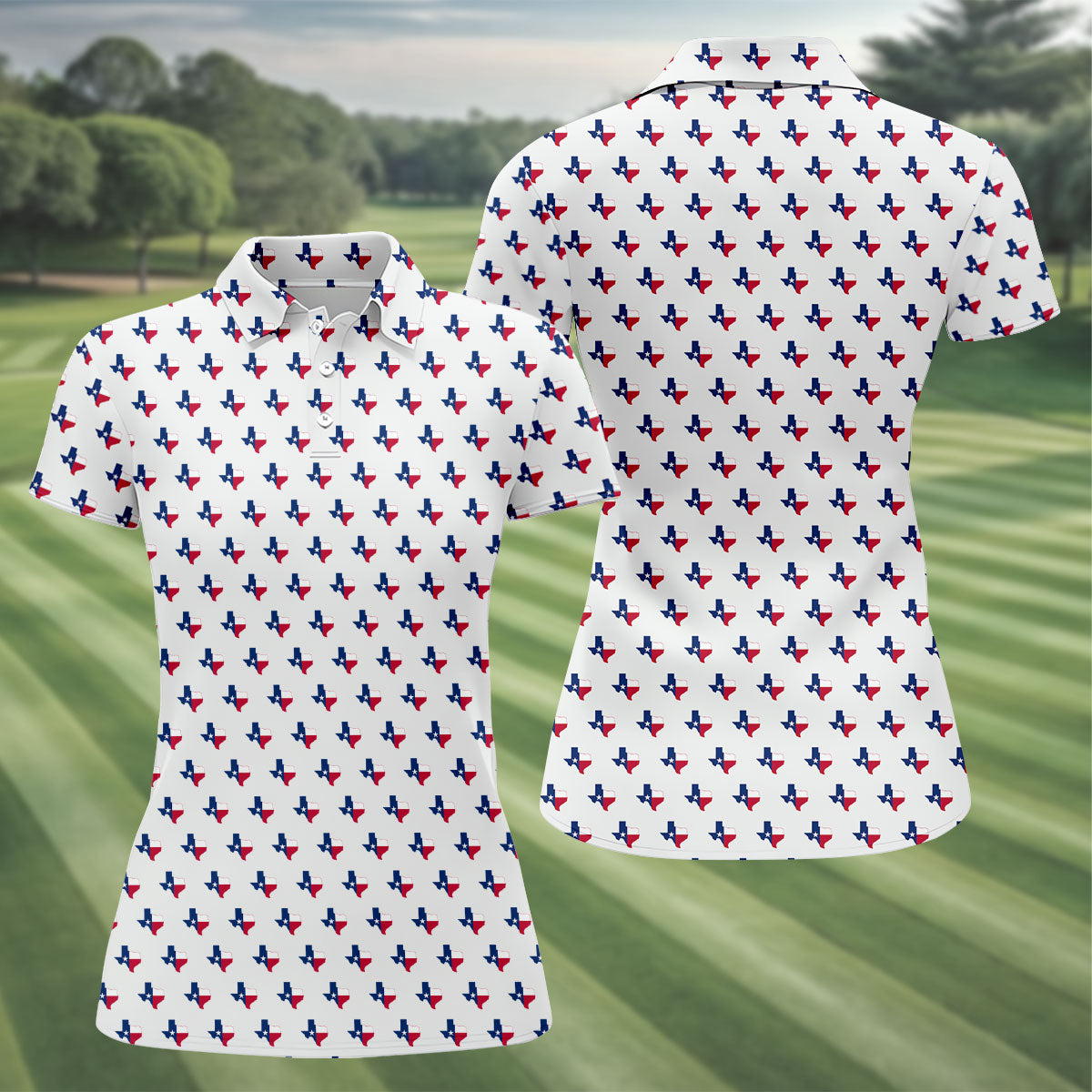 Texas Flag State Pattern Golf Polo Shirt, Women's Golf Tops, Ladies Golf Shirts