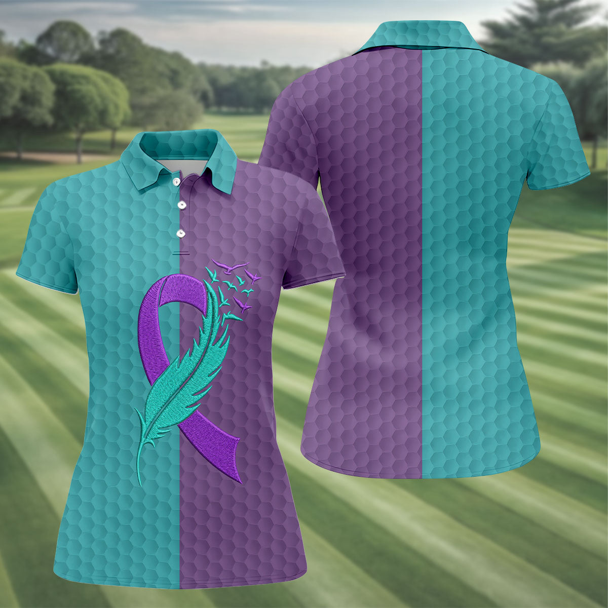 Suicide Prevention Ribbon Feather Birds Golf Polo Shirt, Women’s Golf Polo, Ladies Golf Tops