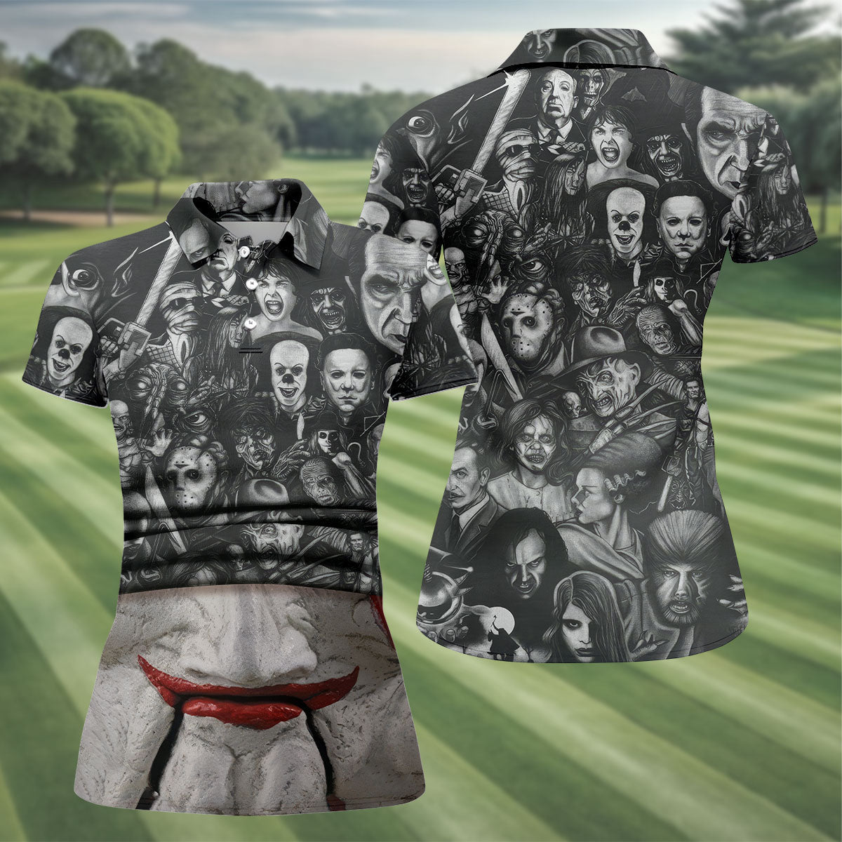 Red Smile Clown Horror Character Halloween Polo Shirt, Women's Golf Tops, Ladies Golf Top