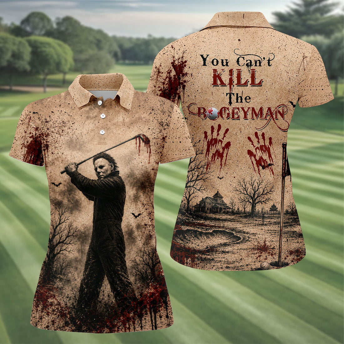 You Can't Kill The Bogeyman Halloween Golf Polo Shirt, Ladies Golf Shirt, Womens Golf Tops