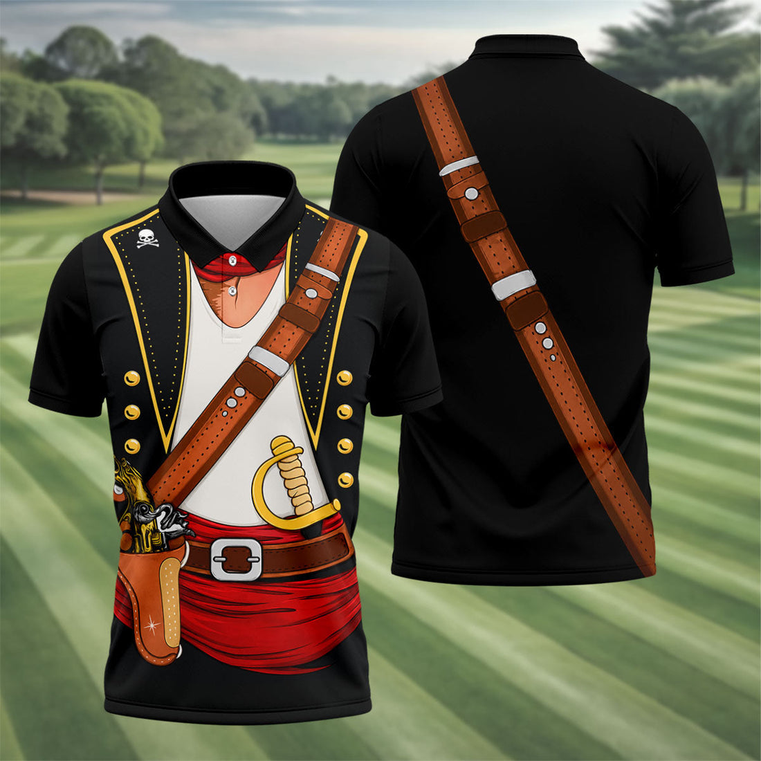Swashbuckler Pirate Golf Shirt, Caribbean Captain Costume Pattern, Golf Shirt For Men