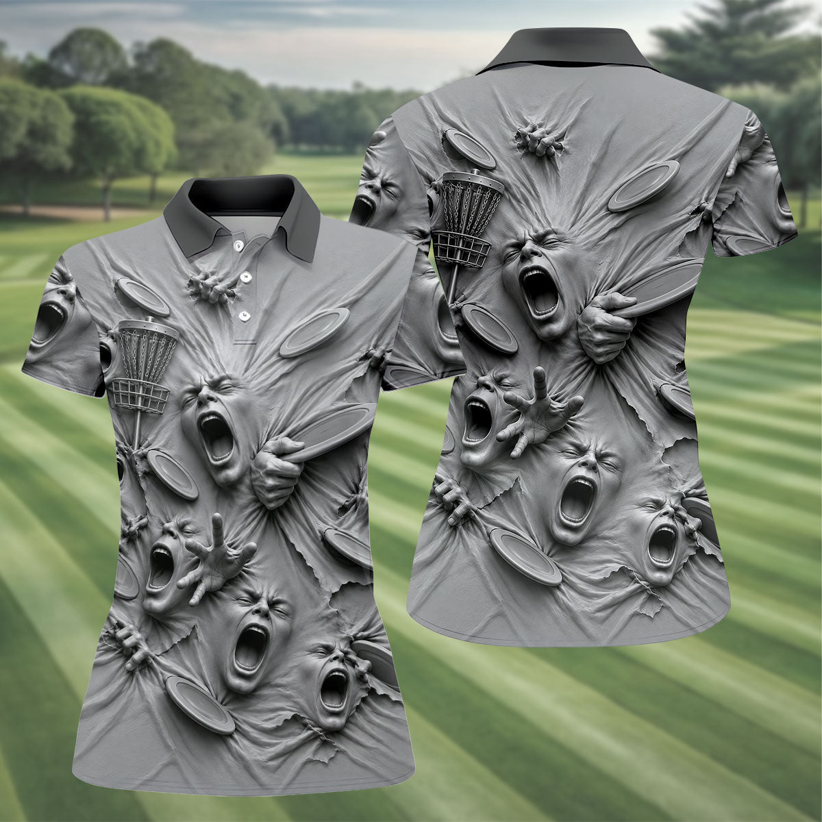 Screaming Faces Disc Golf Polo Shirt, Disc Golf Shirts For Women, Disc Golf Gifts