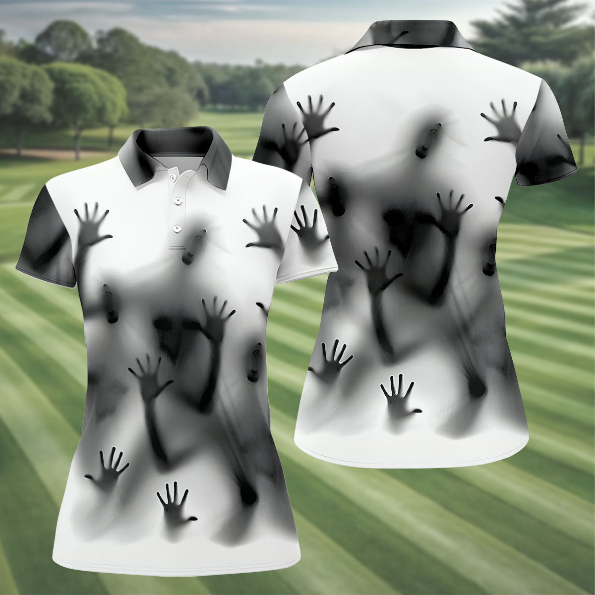 Haunted Shadow Silhouette Golf Polo Shirt, Women's Golf Polo, Ladies Golf Shirts
