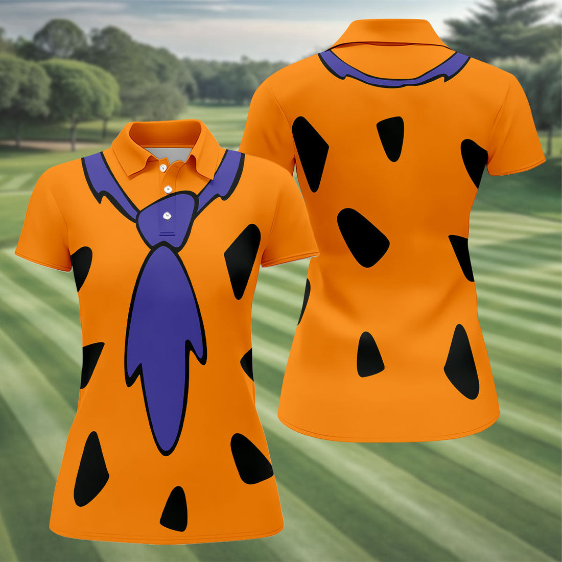 Fred Flintstone Costume Orange Design Golf Shirt, Women's Golf Shirt, Hawaiian Golf Shirt, Golf Polo For Women
