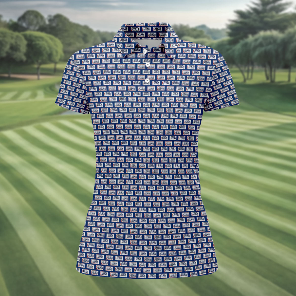 Blue New York Assman Pattern Polo Shirt, Golf Tops For Women, Hawaiian Golf Shirt, Women’s Golf Polo