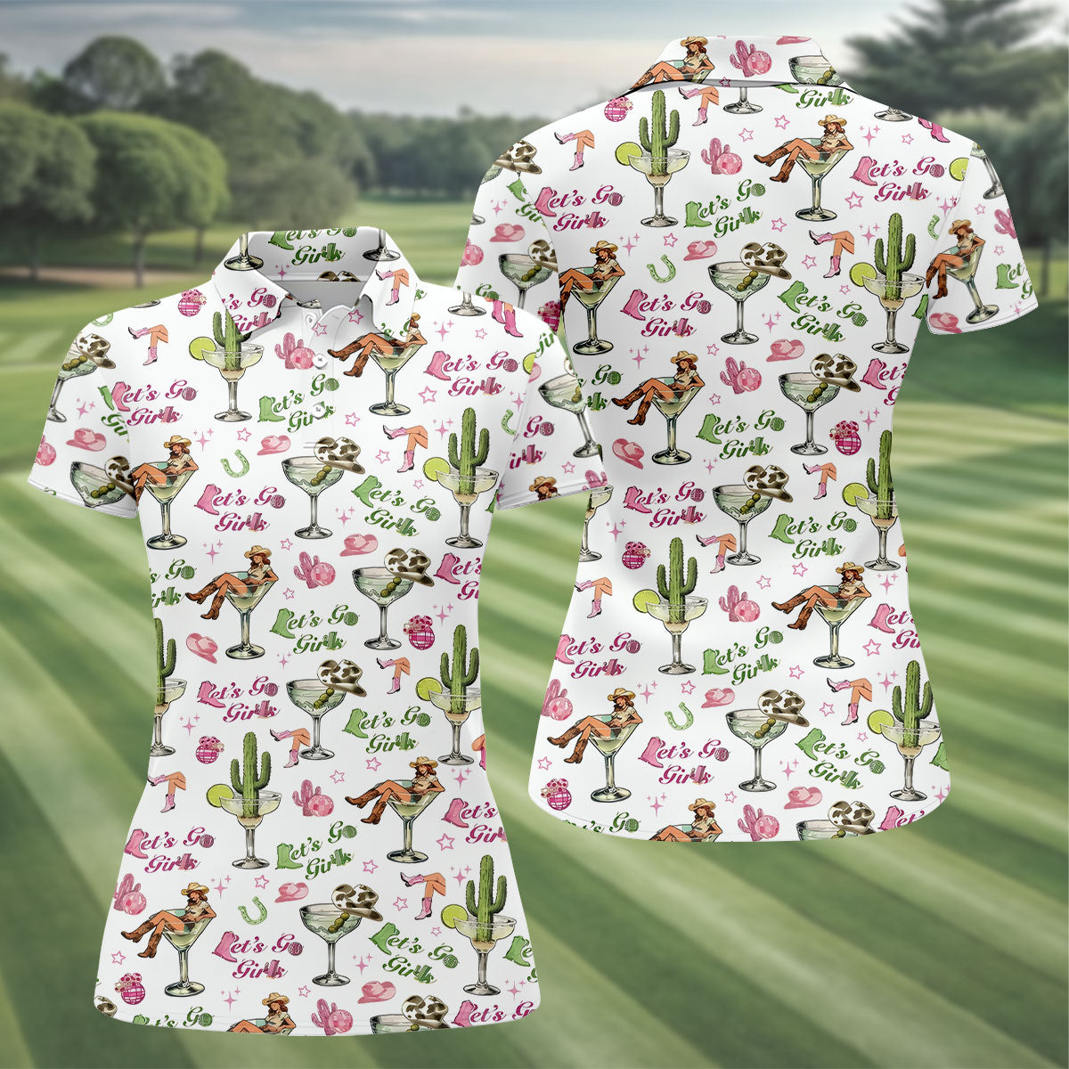 Let's Go Girls Cowgirl Margarita Hawaiian Golf Shirt, Women's Golf Tops, Golf Polo For Women