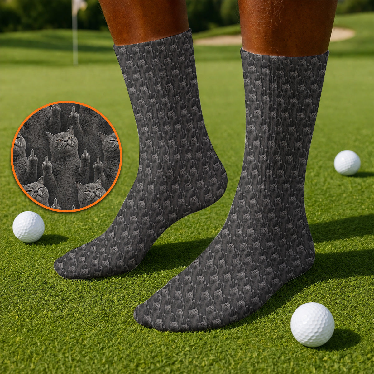 Cat Pattern Golf Socks, Funny Cats Golf Crew Sock, Cat Lover Golf Shirts
