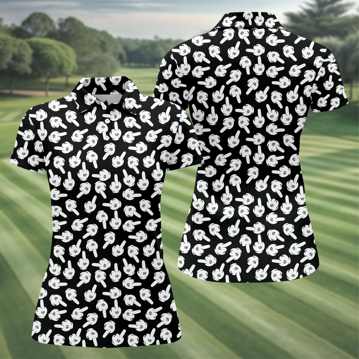 Funny Middle Finger Hand Golf Polo Shirt, Golf Shirts For Women, Women’s Golf Polo