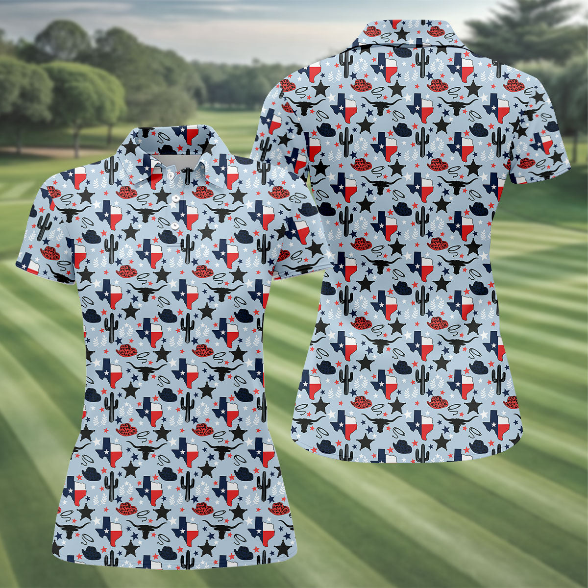 Texas Western Pattern Golf Polo Shirt, Ladies Golf Shirt, Women's Golf Apparel