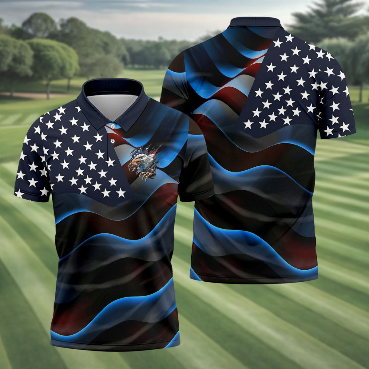 Gradient Stripes And Stars Patriotic 4th Of July Golf Shirt, 250 Years Golf Shirts For Men