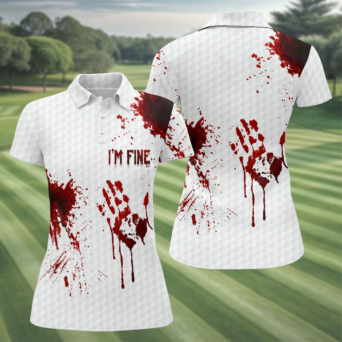 I'm Fine Bloody Halloween Golf Polo Shirt, Golf Shirts For Women, Ladies Golf Tops