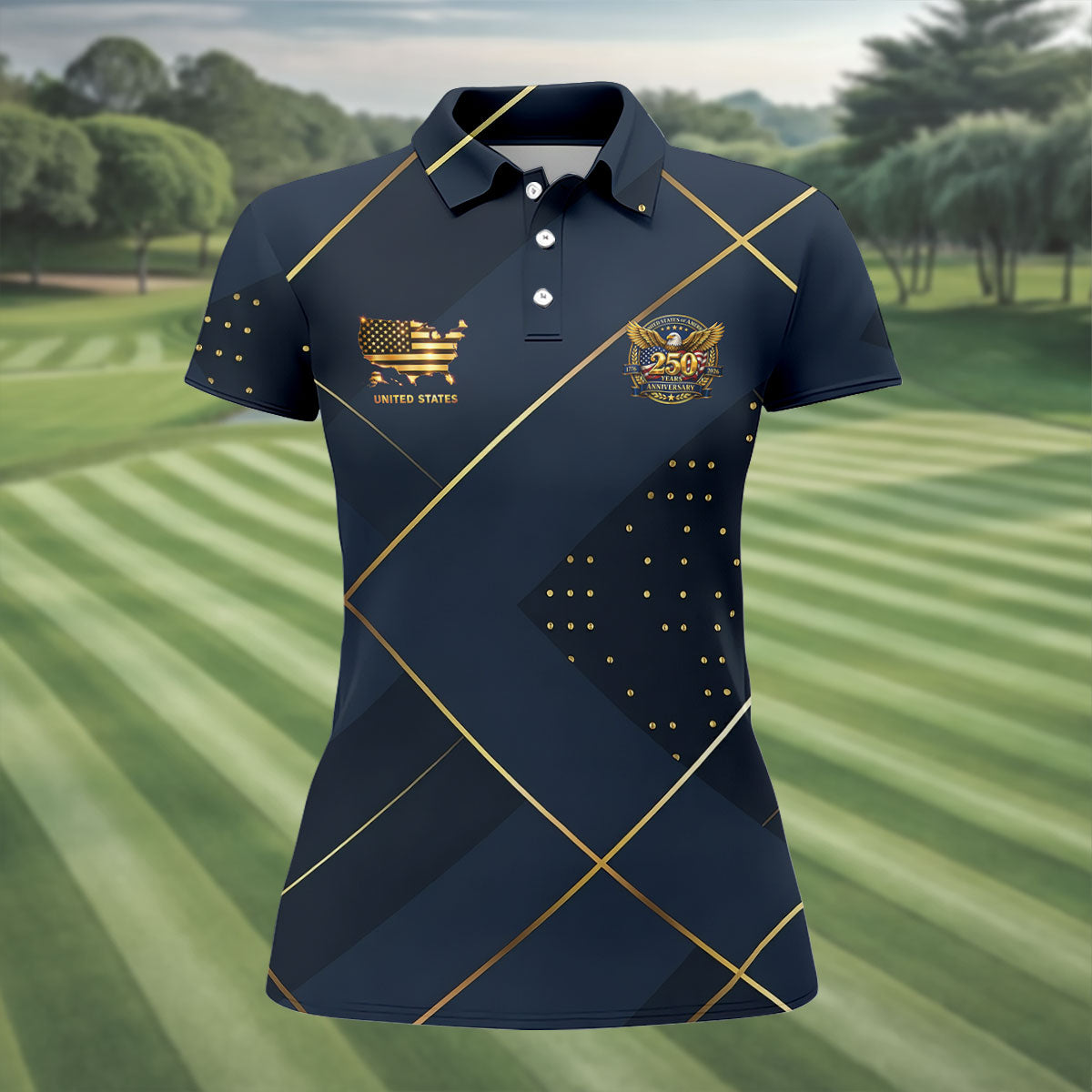 Bald Eagle 250 Years Anniversary Navy Patriotic Golf Shirt, 4th Of July Golf Shirt For Women