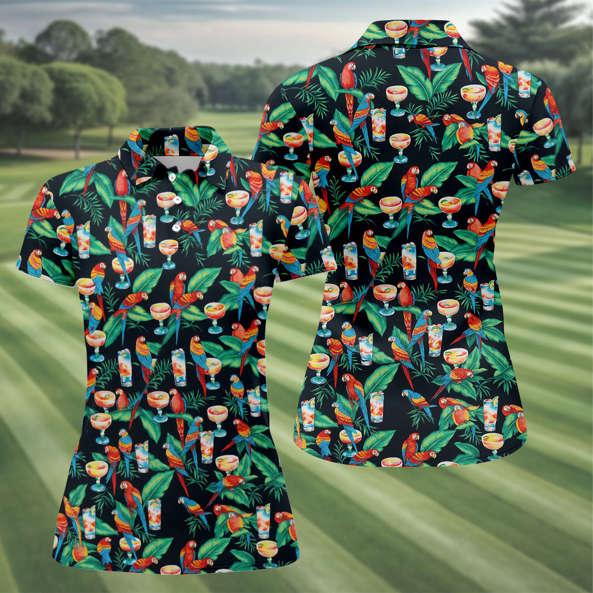 Colorful Parrots Margaritas Cinco De Mayo Celebration Fiesta Themed Tropical Pattern Golf Shirt For Women