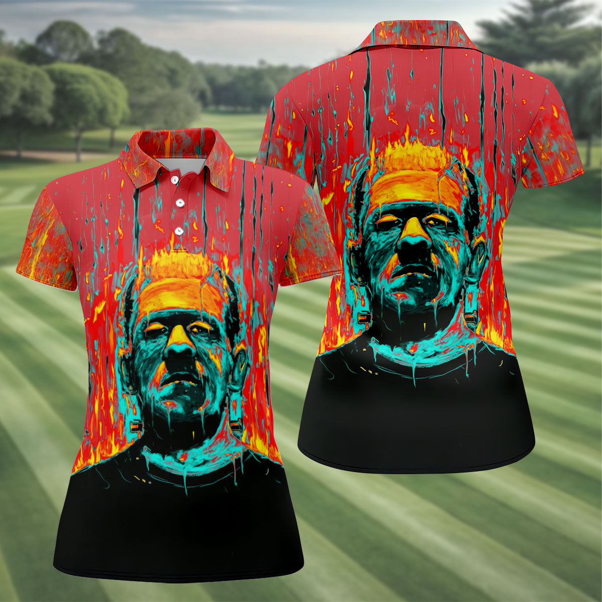 Horror Character Halloween Polo Shirt, Hawaiian Golf Shirt, Golf Tops For Women