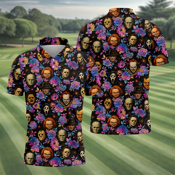 Floral Horror Character Halloween Golf Shirt, Golf Shirts For Men, Mens Golf Apparel