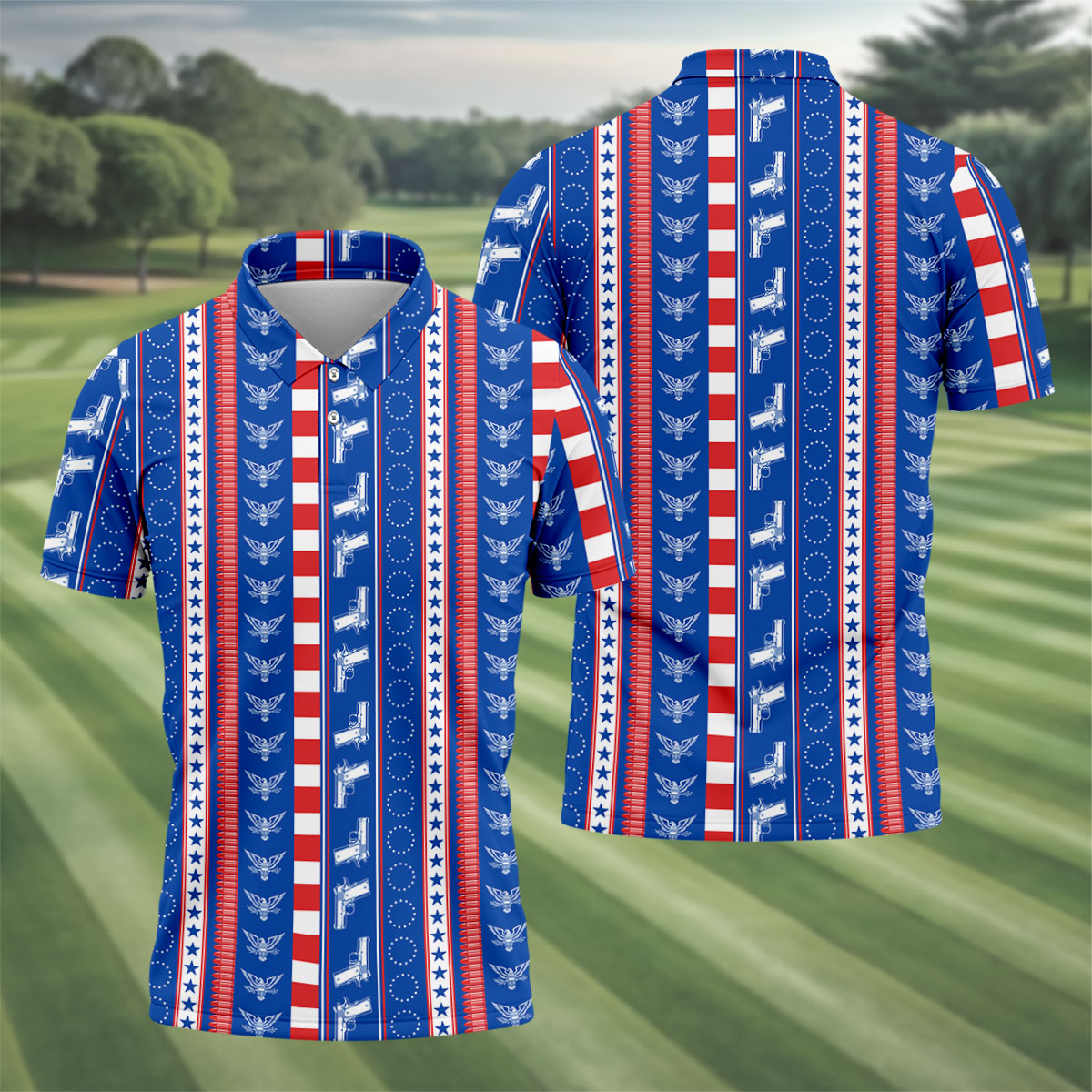 Red White Blue Army Theme Patriotic 4th Of July Golf Shirt, 250 Years Golf Shirts For Men
