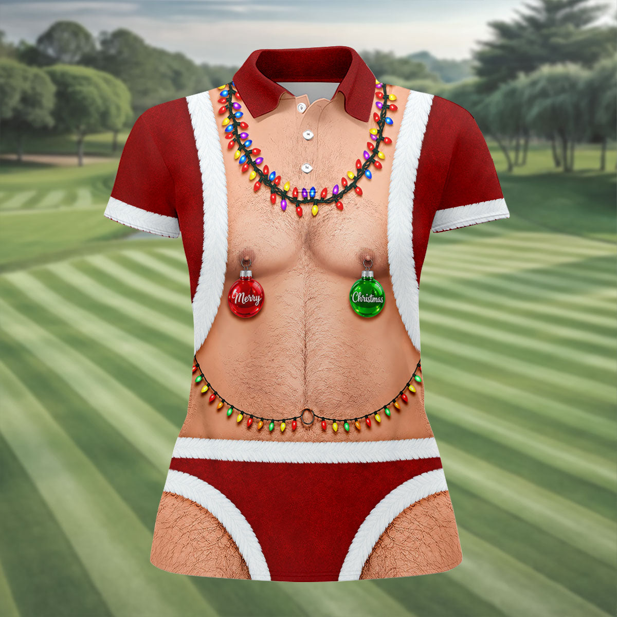 Funny Santa Ornament Lights Christmas Golf Shirt, Women’s Golf Polo, Golf Tops For Women
