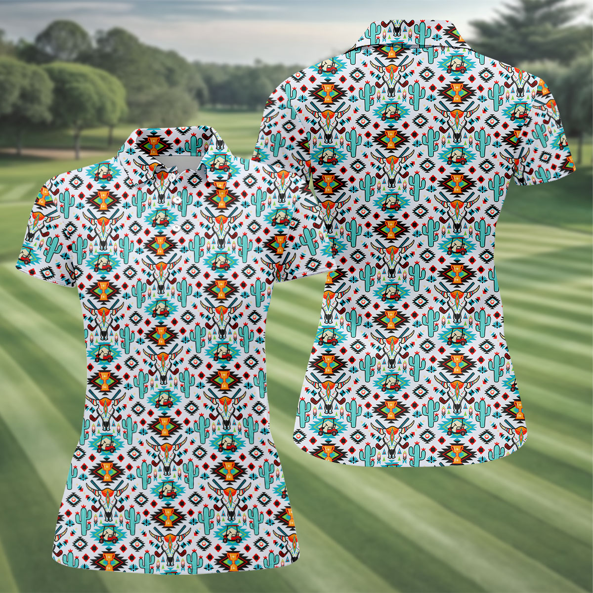 Southwestern Golf Pattern Polo Shirt, Golf Polo For Women, Printed Golf Shirt