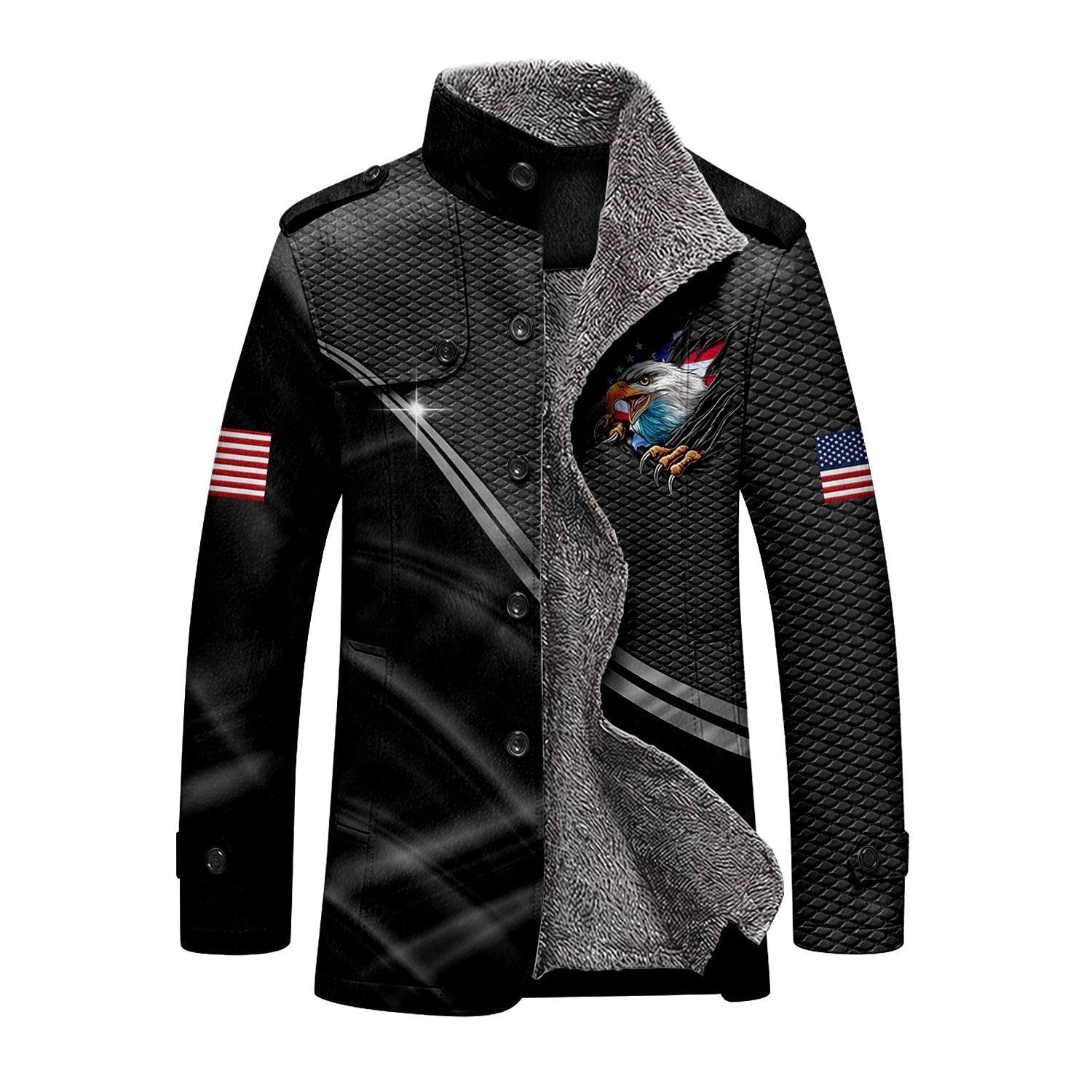250 Years Bald Eagle And US Flag Men's Cold Premium Weather Jacket, Leather Trench Coat