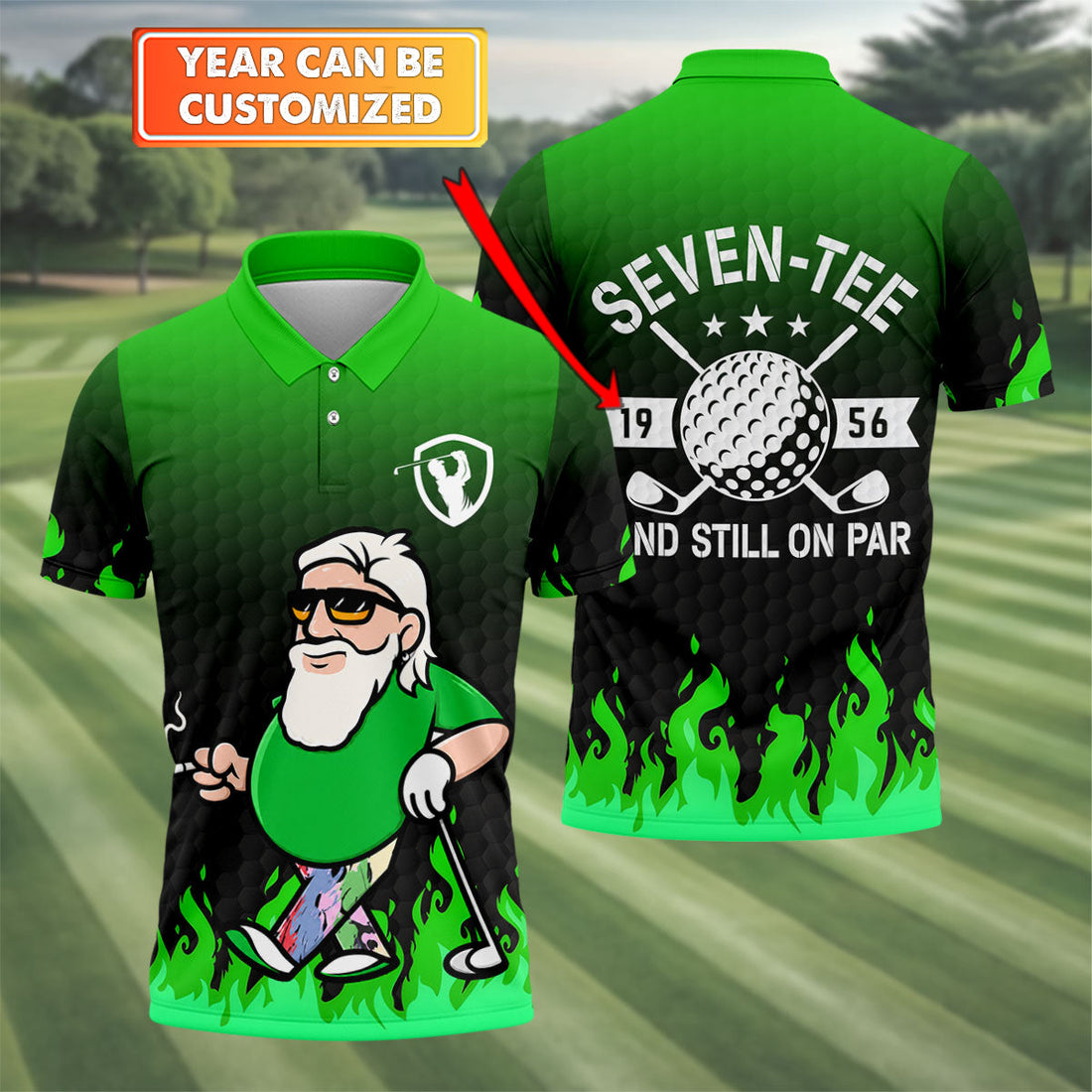 Cool Bearded Golfer Cartoon Men's Golf Shirt, Golf Polo Shirts For Men, Printed Golf Shirts