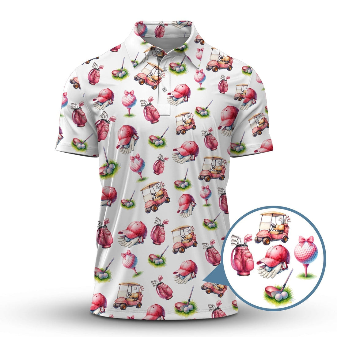 Pink Golf Pattern Polos, Women’s Golf Shirt, Golf Shirts For Ladies