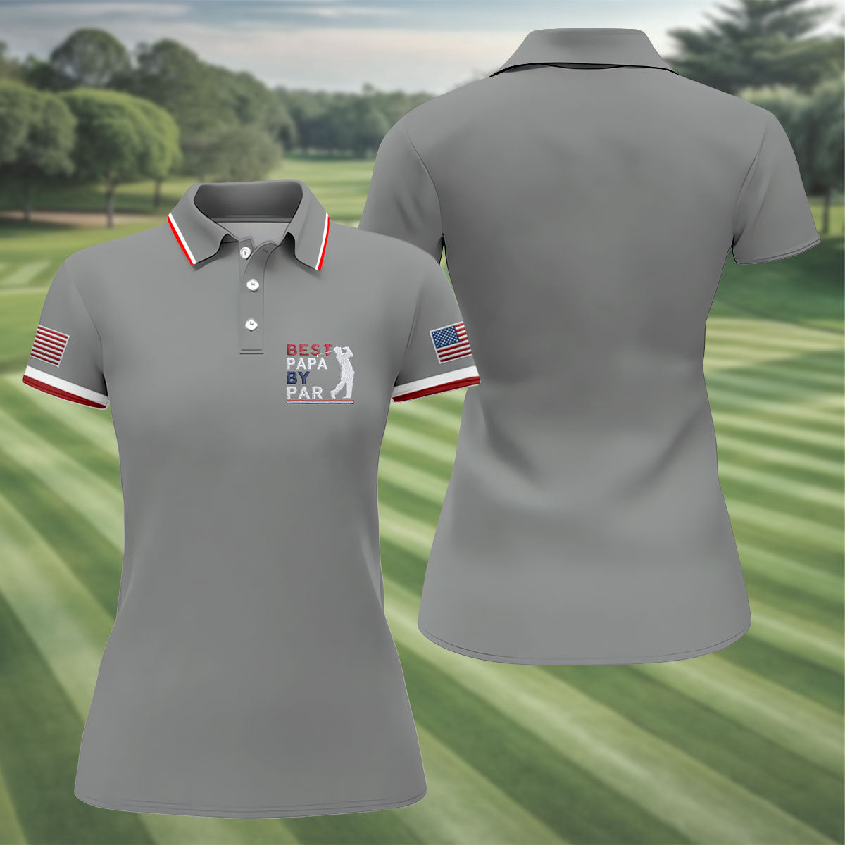 Gray Best Papa By Par Embroidered Golf Polo Shirt, Golf Polo For Women, Women’s Golf Apparel