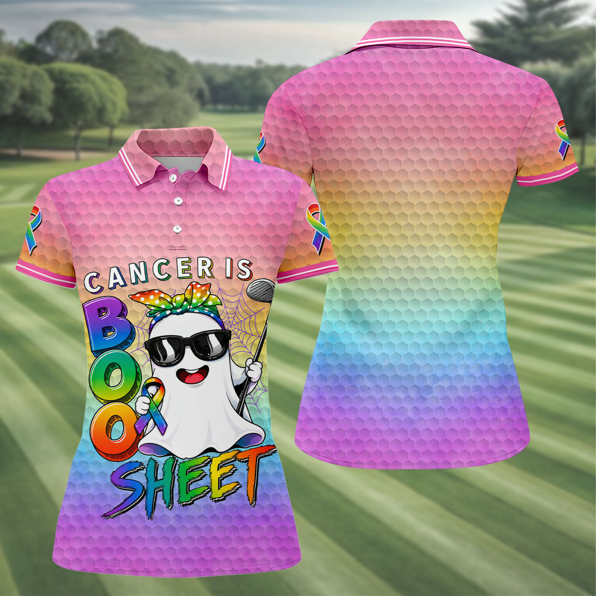 Cancer Is Boo Sheet Ghost Golf Polo Shirt, Women's Golf Polo, Golf Tops For Women