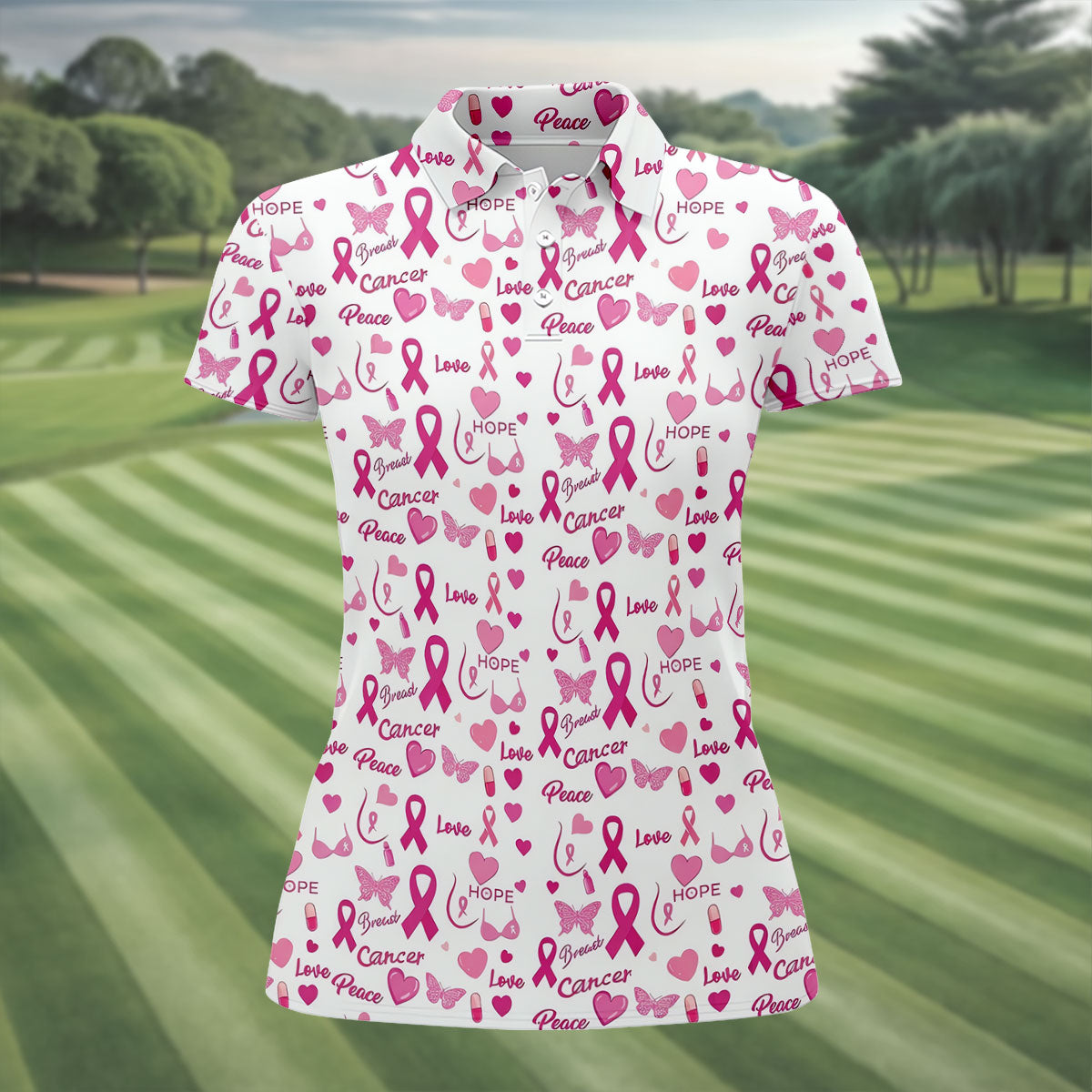Love Hope Peace Butterfly Breast Cancer Polo Shirt, Ladies Golf Shirt, Women's Golf Tops