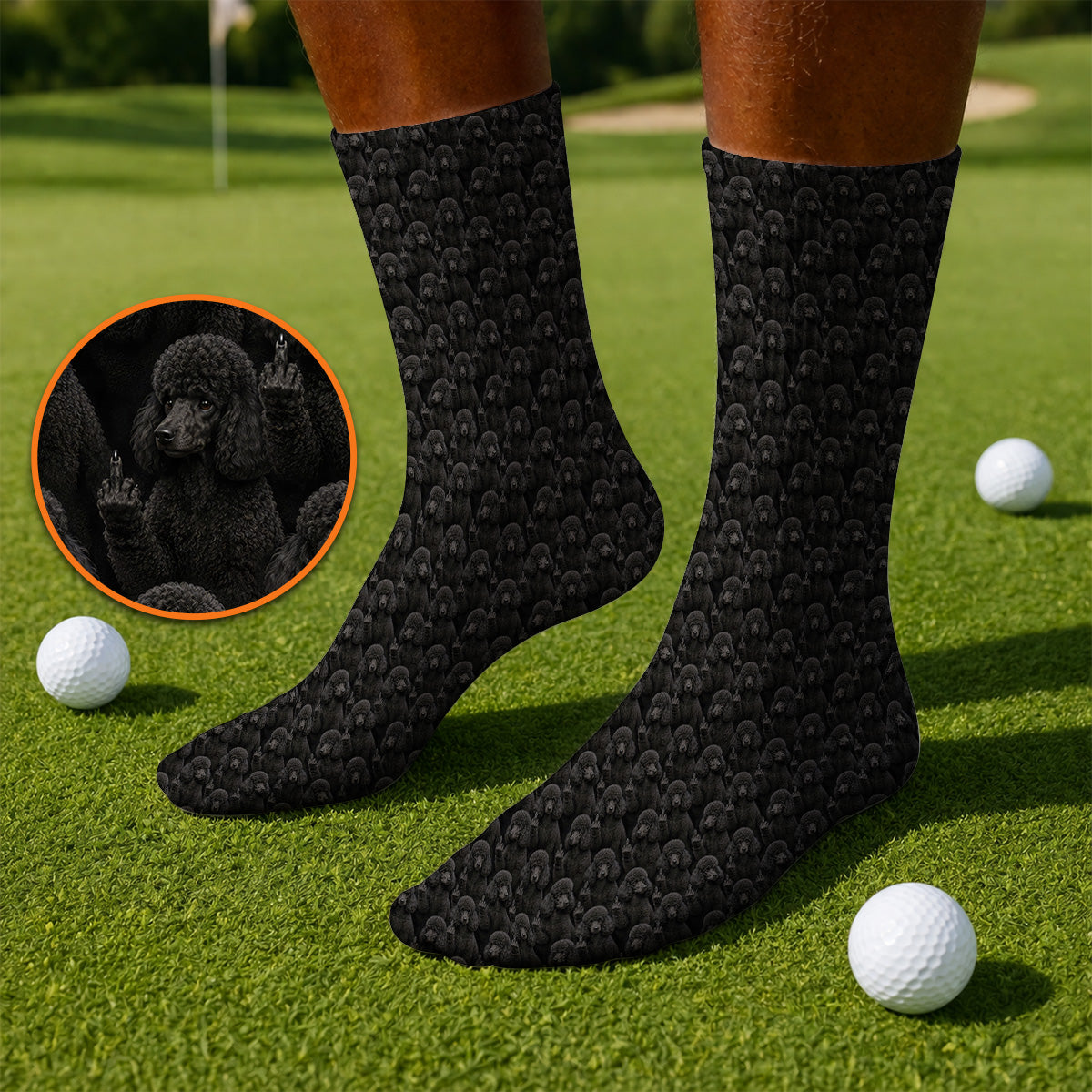 Black Poodle Pattern Golf Socks, Crazy Poodle Golf Sock, Golf Gift For Golfer