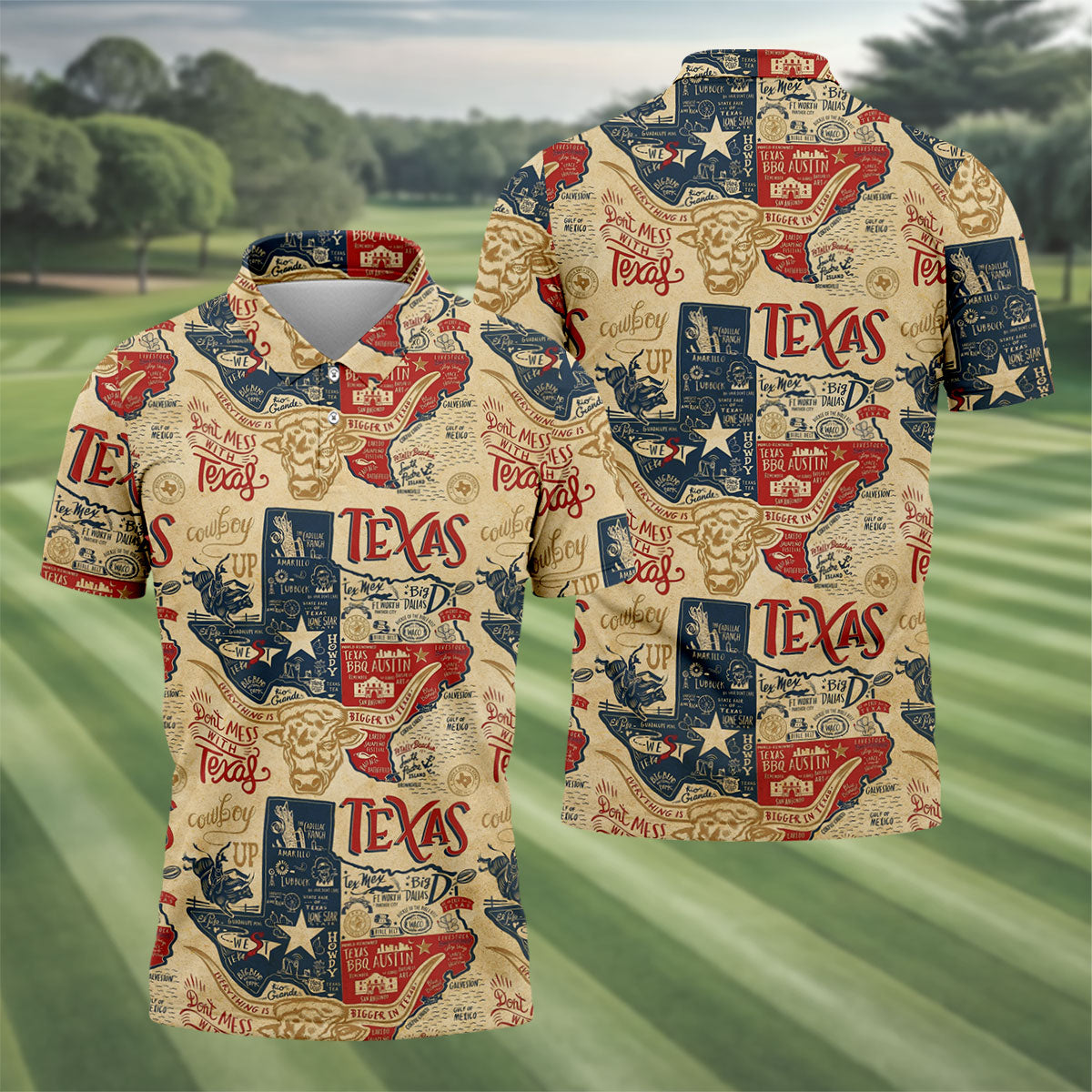 Don't Mess With Texas Western Theme Old West Golf Tops For Men, Polo Shirts For Men, Golf Shirts For Men