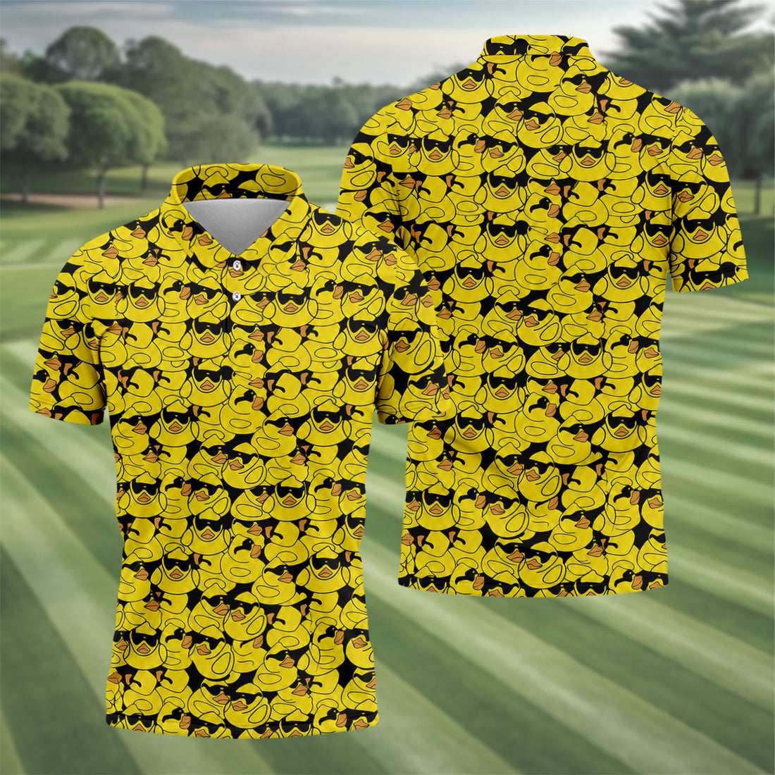 Yellow Sunglasses Rubber Duck Hawaiian Golf Shirt, Hawaiian Golf Shirt, Mens Golf Shirts, Golf Apparel For Men