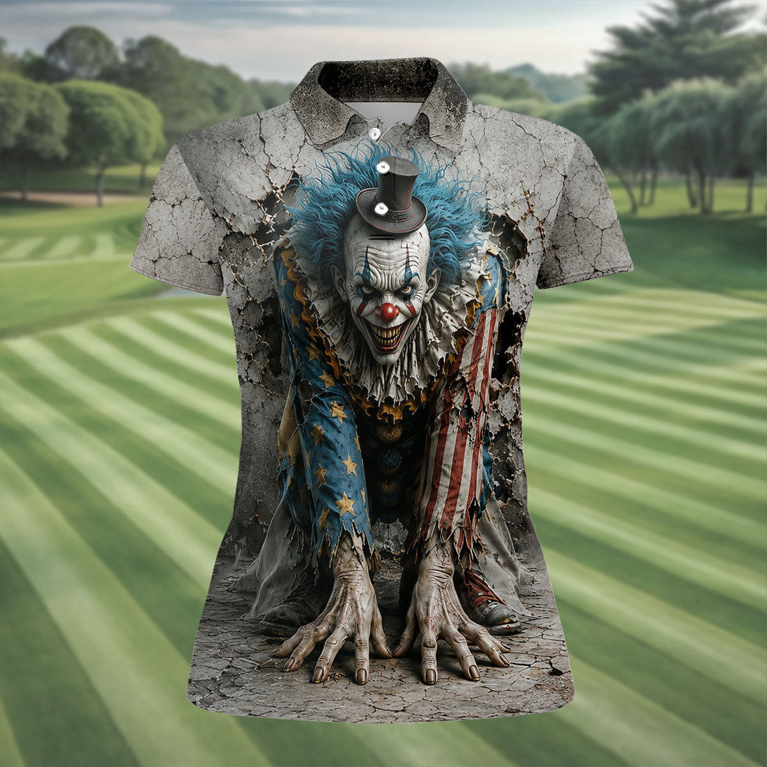 Cracked Wall Horror Character Halloween Shirt, Printed Golf Shirt, Golf Polo For Women