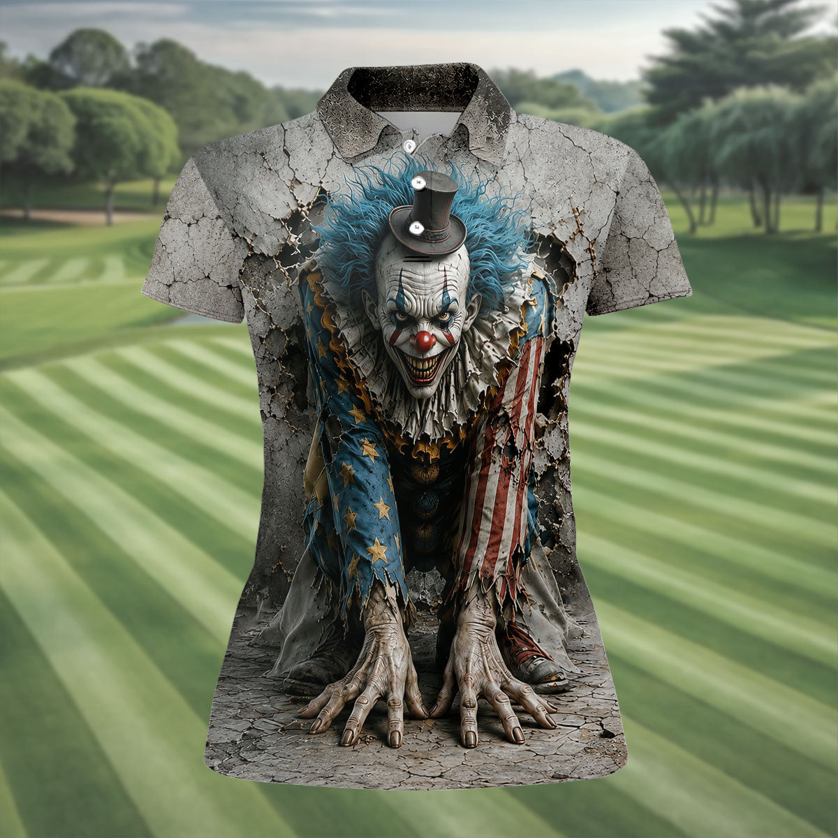 Cracked Wall Horror Character Halloween Shirt, Printed Golf Shirt, Golf Polo For Women