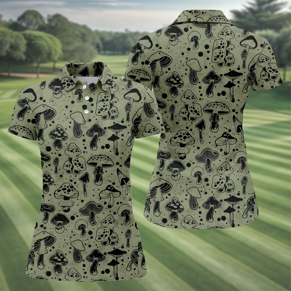 Vintage Mushroom Sketch Pattern Hawaiian Golf Shirt, Printed Golf Shirt, Women’s Golf Apparel