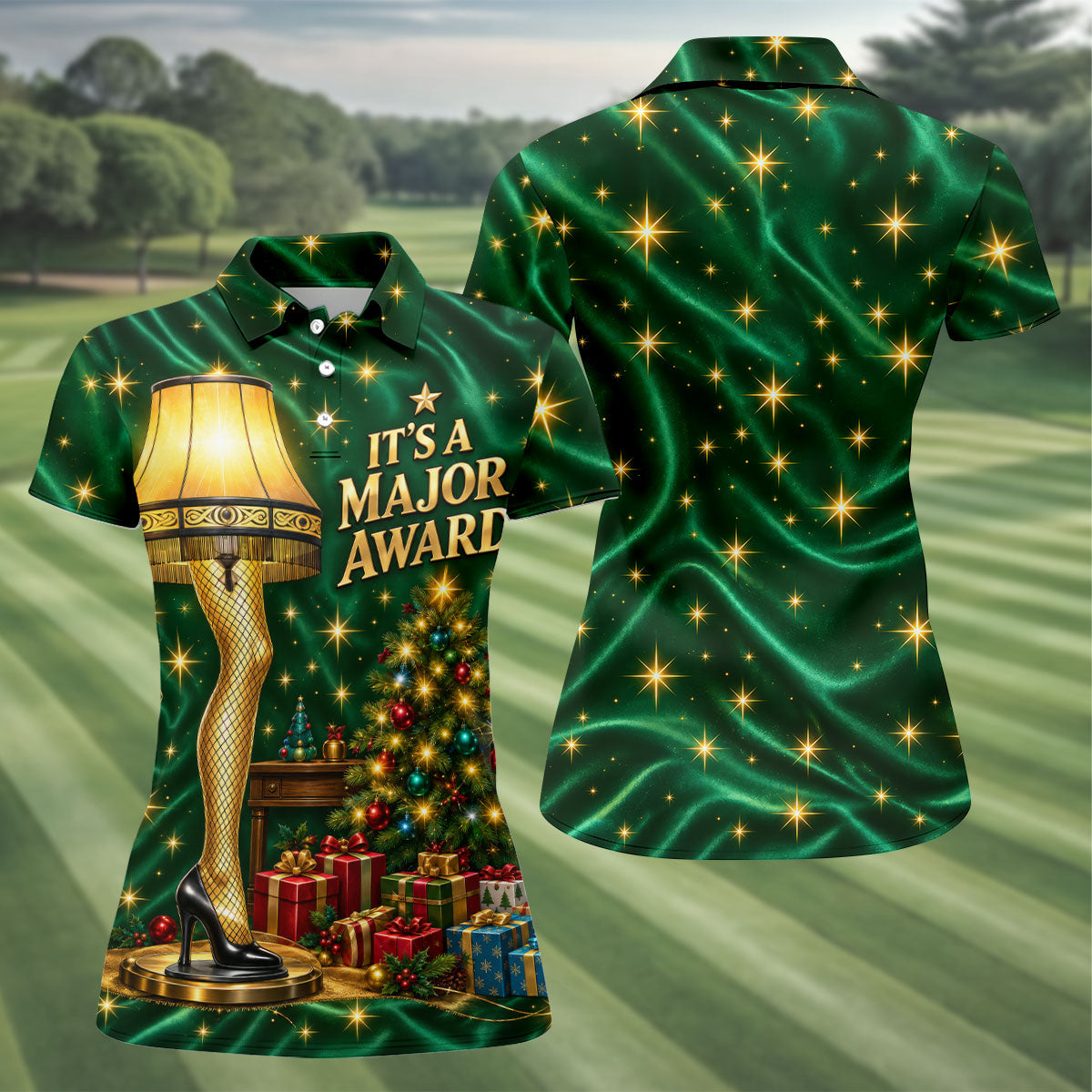 Major Award Leg Lamp Christmas Golf Polo Shirt, Women Golf Shirts, Christmas Golf Shirt