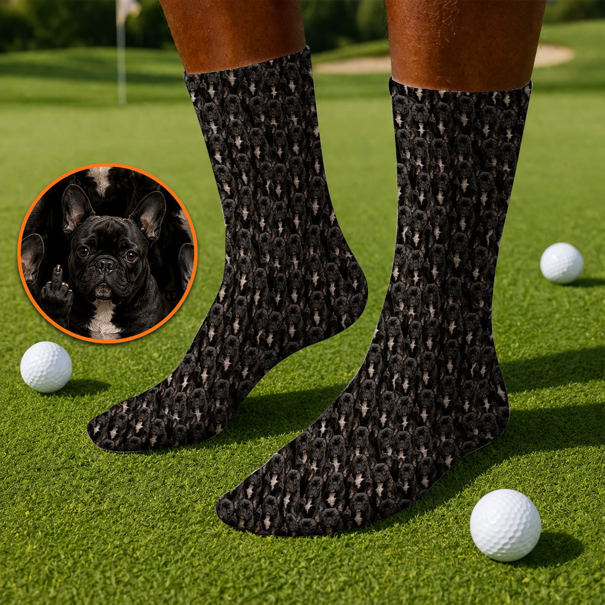 Black French Bulldog Pattern Golf Socks, Funny Frenchie Golf Sock, Dog Dad Golf Gift