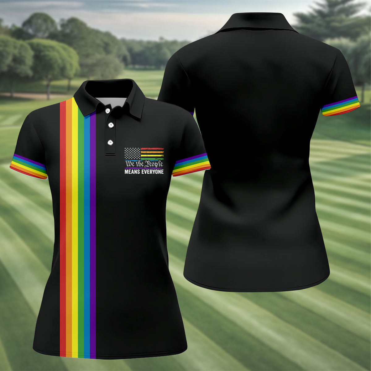We The People Means Everyone American Pride LGBT Support Ladies Golf Tops, Golf Shirt For Women