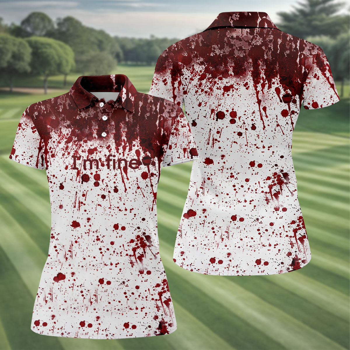 I'm Fine Bloody Splatter Halloween Golf Polo Shirt for Women, Women's Golf Tops, Golf Shirts For Women