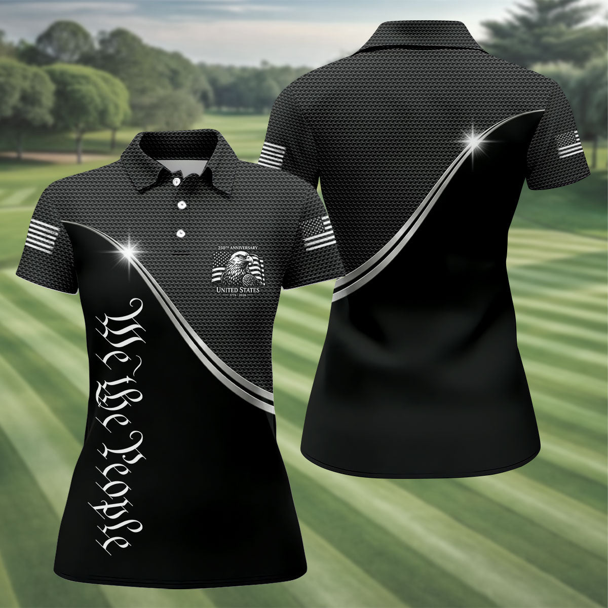 We The People 250th Anniversary Black Golf Shirt, Patriotic 4th Of July Golf Shirt For Women